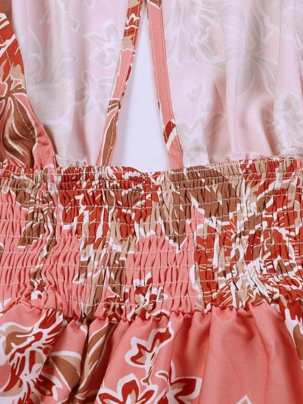 Smocked Halter Maxi Dress in Coral Pink Floral Size Medium - Picture 4 of 10